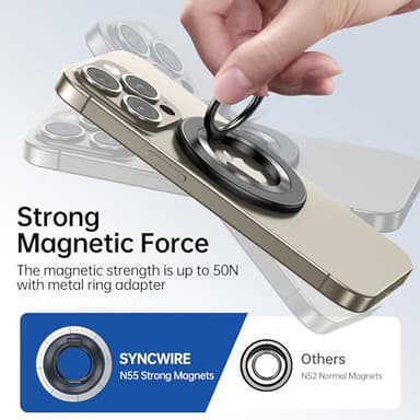 Syncwire Magnetic Phone Ring Holder for MagSafe, Magnetic Ring Holder Cell Phone Grip Stand Finger Ring Kickstand with Two-Sided Magnetic Compatible iPhone 16 Pro Max 15 14 13 12 Android - Titanium - Image 6