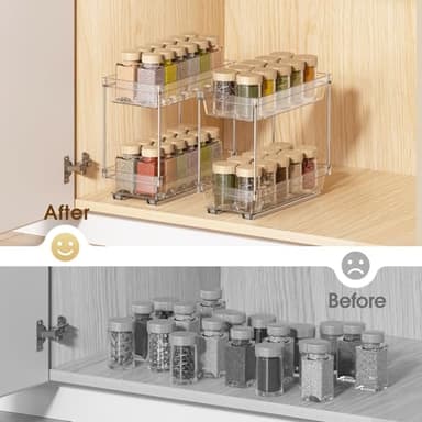 PanPanPal 2 Packs Pull Out Spice Rack Organizer for Cabinet, 2 Tier Vertical Spice Organization, 5.47" Wx11.14 Dx9.76 H, Cabinet Size Need:13'' High x 12'' Deep x 6'' Wide(Not for Cabinet with Lip) - Image 7