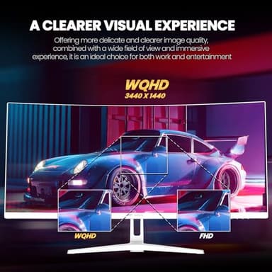 CRUA 34'' White Gaming Monitor 165Hz/144Hz 21:9 1500R Ultrawide Curved Monitor, WQHD 3440X1440 120%sRGB VA Panel Computer Monitor Support Freesync, PIP/PBP, HDMI2.0 & DP1.4, Wall Mount&Tilt Adjustable - Image 4