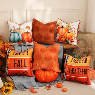 TOYPOPOR Fall Decorations, 2 Packs Double Sided Throw Pillow Covers, Orange Soft Faux Fur Pumpkin Pillow Cases Autumn Harvest Thanksgiving Indoor Outdoor Home Decor for Living Room Porch Couch 20x20 - Image 6
