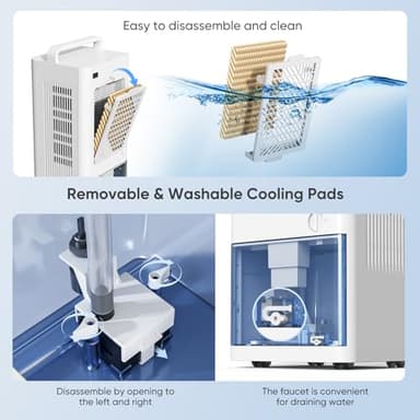 Feculs Portable Windowless Air Conditioners, 3-IN-1 Swamp Cooler, Evaporative Air Cooler, 6 Speeds & 3 Modes, 3-Gal Water Tank for Cooling, 20 FT/S Remote Control, Portable Air Cooler for Indoors - Image 5
