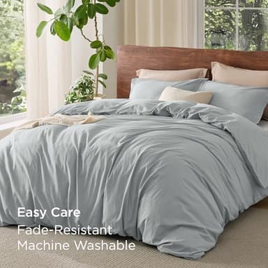 Bedsure 100% Washed Cotton Duvet Cover Queen Size - Pastel Blue Minimalist Cotton Duvet Cover Linen Like for All Seasons - GentleSoft™ Plain Simple Bedding (Pastel Blue, Queen, 90"x90") - Image 9