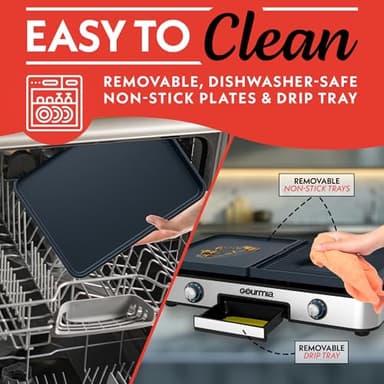Gourmia 3-in-1 Indoor Grill/Griddle Electric Combo - 250-400°F Adjustable Dual Cooking Zones with Removable Nonstick Reversible Ceramic Plates - Non Toxic Dishwasher Safe Countertop Kitchen Appliances - Image 5