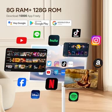 32-Inch Portable Smart TV on Wheels with Touch Screen Monitor | 8G RAM +128G Storage | 8-core CPU Qualcomm | Built-in 8-10H Battery | 8MP Webcam | Android 13 OS | Full Swivel Rotation | Remote Control - Image 4