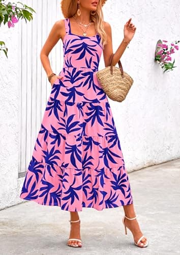 PRETTYGARDEN Women's Summer Floral Maxi Dress Sleeveless Smocked Ruffle Long Flowy Beach Vacation Boho Sundresses (Floral Pink Blue,Small) - Image 3