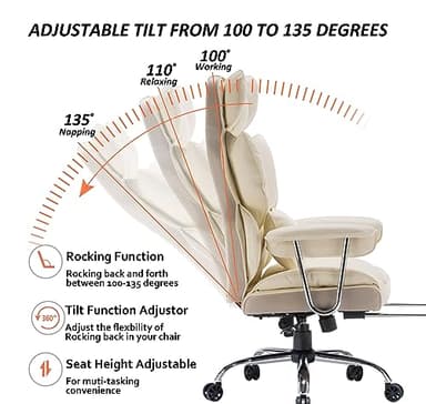 Efomao Desk Office Chair 400LBS, Big and Tall Office Chair, PU Leather Computer Chair, Executive Office Chair with Leg Rest and Lumbar Support, Beige Office Chair - Image 4