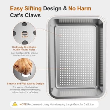 Stainless Steel Sifting Litter Box, 23.6" L x 15.7" W x 13" High Sided Metal Sifting Cat Litter Box for Pine Pellets, Enclosed Sifting Box with Lid, Anti-Leakage, Easy Clean for Big and Multiple Cats - Image 3