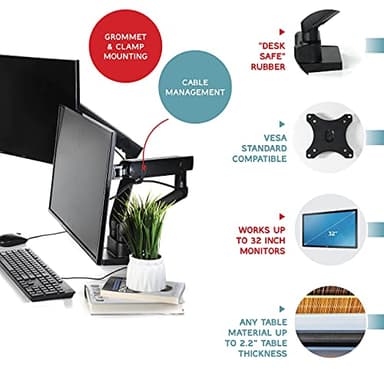 Dual Monitor Stand, Dual Monitor Arm, Dual Monitor Mount vesa Mount, up to 32 inch Monitor Desk Mount, soporte Monitor arms & Monitor Stands for 2 Monitors, Dual Monitor Riser Stand - Image 5
