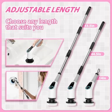 Dovety Electric Spin Scrubber, Cordless Cleaning Brush, Shower Scrubber with 8 Replaceable Brush Head, Power Cleaning Brush with Extension Handle, 2 Adjustable Speed, for Bathtub Grout Tile Floor - Image 4