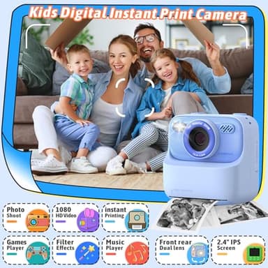 Kids Instant Digital Cameras for Boys and Girls, 1080P HD Dual-Lens Selfie Digital Camera with Print Paper & 32G Card, Christmas Birthday Gifts Toys for Toddler and Teenagers Age 3-16 Years Old - Image 2