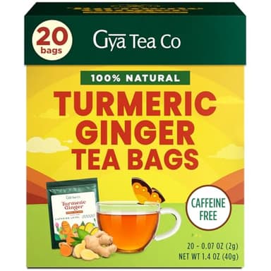 Gya Tea Co Turmeric Ginger Tea Bags (20 Bags) - Decaf Ginger Turmeric Tea For Body Comfort & Digestion Health - Fruit & Herbal Blends - Image 1