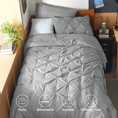 Bedsure Twin XL Comforter Set - Extra Long 5 Pieces Dorm Bedding Sets, GentleSoft™ Pinch Pleat Grey Bed in a Bag with Pintuck Comforter, Sheets, Pillowcase & Sham - Image 3