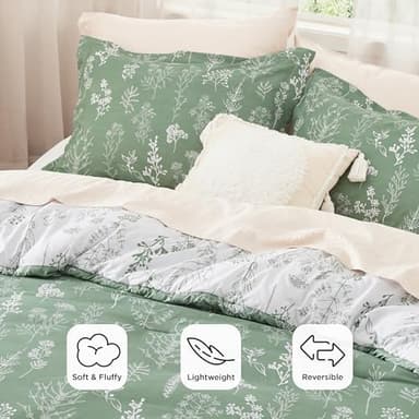 Bedsure Queen Comforter Set - Green Bed Set, 3 Pieces Cute Floral Bedding, 1 Soft Reversible Botanical Flowers Comforter and 2 Pillow Shams - Image 4