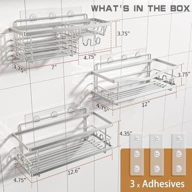 Youvip Shower Caddy, 3 Pack Large Capacity Bathroom Organizers and Storage, No Drilling Adhesive Rustproof Shelves with Soap Holder, Home Decor, Silver - Image 1