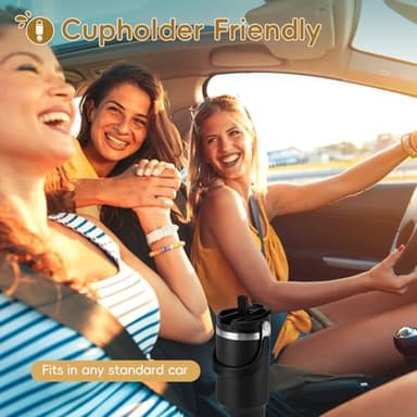 VUSIGN 30 oz Tumbler with Handle and Flip Straw, Stainless Steel Vacuum Insulated Water Bottle Travel Mug Thermal Cup for Home, Office, Car, Outdoors, Sports, Black - Image 3