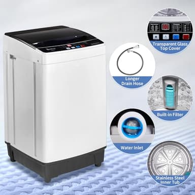 Winado White 15.6Lbs Top Load Portable Washer, 10 Wash Programs, 8 Water Levels, 2-in-1 Washer and Dryer Combo, High Efficiency, Fully Automatic, Low dB Noise, Ideal for Apartments, RV, Camping - Image 2