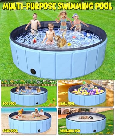 Giant Dog Pool 107"x 20", Hyperzoo Foldable Dog Swimming Pool, Hard Plastic PVC Leakproof Doggie Wading Collapsible Pet Bathing Tub for Puppy Small Medium Large Dogs and Kids, Blue - Image 3