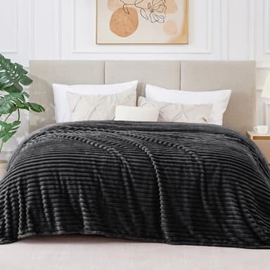 BEDELITE Fleece Blanket King Size – 3D Ribbed Jacquard Soft and Warm Decorative Fuzzy Blankets – Cozy, Fluffy, Plush Lightweight Throw Blankets for Couch, Bed, Sofa(Black, 108x90 inches) - Image 7