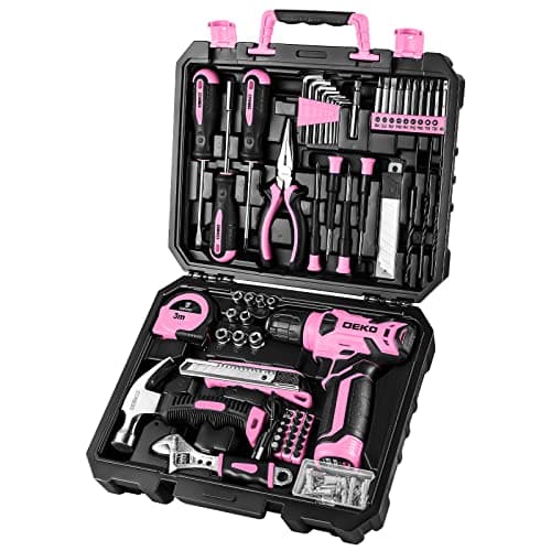 DEKOPRO Drill Set, Home Tool Set with 8V Pink Cordless Drill, Hand Tool Kit for Women, 126 pcs - Image 1