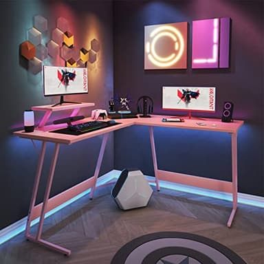 Homall Pink L Shaped Gaming Desk Computer Corner PC Desk Table with Large Monitor Stand for Home Office Studying Writing Workstation, Gift for Girls and Women (Pink, 51 Inch) - Image 4