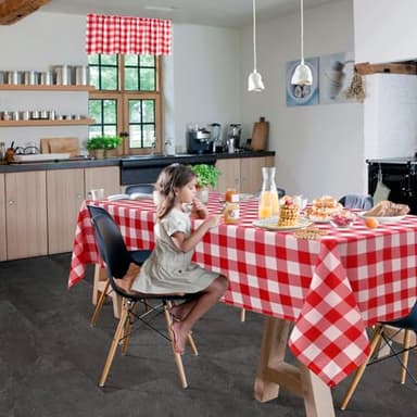 Hiasan Red and White Buffalo Plaid Tablecloth Waterproof, 2 Pack, 60 x 84 inch - Checkered Table Cloth Rectangle for Kitchen/Outdoor Picnic/Dining Room/Spring Party - Image 6