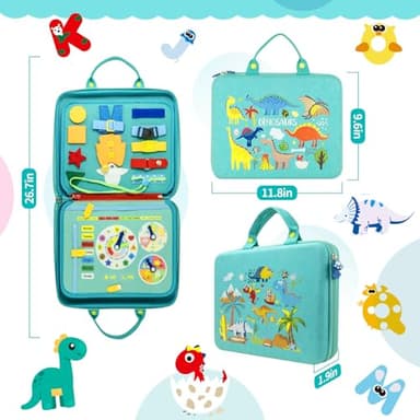 Pitcott Busy Board Montessori Toys for Toddlers 1 2 3 4 Year-Busy Book Board Travel Toy for Plane Car, Birthday Gift for Boys Girls-Preschool Educational Learning Sensory Activity Motor Skills (Green) - Image 2