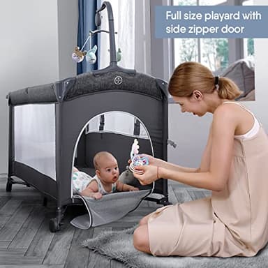 BabyBond Baby Bassinet Bedside Crib, Pack and Play with Sheet, Diaper Changing Table and Music Mobile from Newborn to Toddles, Portable Large Playard - Image 3
