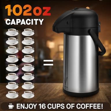 Airpot Coffee Dispenser with Pump - 2Pcs 102 oz Insulated Stainless Steel Coffee Carafe - Thermal Beverage Dispenser - Coffee Urn for Hot/Cold Water, Party Chocolate Drinks - Image 4