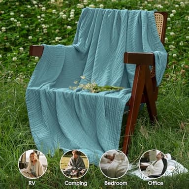 David's Home Soft Cooling Muslin Blanket Twin Size, 60% Rayon Derived from Bamboo 40% Cotton, Breathable Lightweight Cool Blanket for Hot Sleepers, 4-Layer Cozy Gauze for Bed, 66"x90", Teal - Image 4