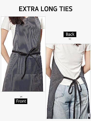 Syntus Aprons for Women with Pockets, 2 Pack Kitchen Apron for Cooking Adjustable Bib Chef Aprons for Men Women, Black/Brown Stripes - Image 5