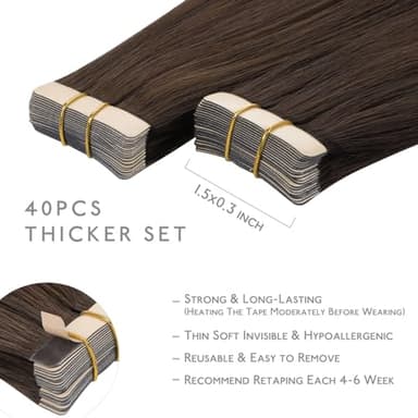 WENNALIFE Tape in Hair Extensions Human Hair, 40pcs 100g 22 inch Chocolate Brown Hair Extensions Real Human Hair Straight Tape in Extensions Invisible Human Hair Extensions Reusable Hair Extensions - Image 3