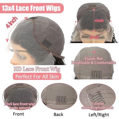 14 Inch Short Bob Wigs 13x4 Deep Wave Bob Wig Human Hair 220% Density Deep Curly 100% Virgin Human Hair Pre Plucked Wet and Wavy Glueless Transparent Lace Frontal Wig for Women Natural Hairline - Image 4