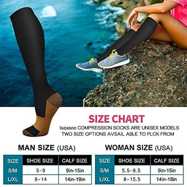 Iseasoo Copper Compression Socks (15-20 mmHg) for Men & Women - Running, Hiking, Cycling, Travel - Improves Circulation（L/XL） - Image 6