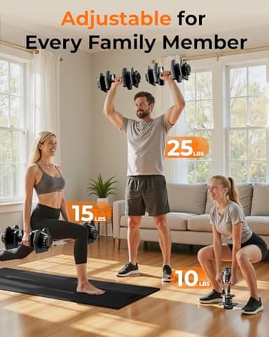 FEIERDUN Adjustable Dumbbell Set,5-52.5lb Free Weight Dumbbells, 15 in 1, Quick Adjust Weight Set with Non-slip Handles and Tray, Dumbbells for Home Gym Exercise Strength Training, Unisex（Pair） - Image 4