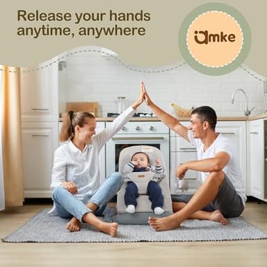 AMKE CooCon Baby Bouncer,Ergonomic Bouncer Seat for Babies with 3 Recline Positions,Portable Newborn Bouncer Seat, Mesh Design Bouncers for Infants,Beige - Image 6