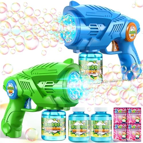 Bubble Gun Machine for Kids 4-8: 2-Pack Automatic Bubble Guns with 2 Bottles Refill Solution - Summer Outdoor Toys Bubble Blaster Maker Blower for Easter Party - Image 1