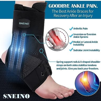 SNEINO Ankle Brace for Women & Men - Ankle Support Brace for Sprained Ankle, Ankle Stabilizer for Achilles, Tendon, Sprain, Injury Recovery, Lace up Ankle wrap for Running, Basketball, Volleyball (Medium) - Image 2