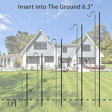 Shepherds Hook for Outdoor, 62 Inch Tall & 5/8 Inch Diameter Stainless Steel Heavy Duty Poles to Hang Outdoor Lights with 5 Prongs Base, Suitable for Bird Feeders or Wedding Decors(1pack) - Image 5