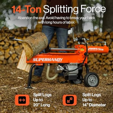 SuperHandy Log Splitter Portable Electric 14 Ton Rapid Auto Return Hydraulic Ram System Bucher Gear Pump 2.5eHP 15Amp Motor Horizontal Full Beam Steel Wedge Firewood Splitting Forestry Harvesting - Image 4
