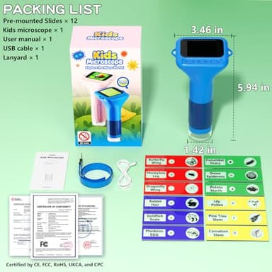 Odatay Microscope for Kids with 12 Slides, 100X-1000X 1080P Digital Handheld Kids Microscope, Mini Portable Pocket Miniscope Science Toys Gifts for 3+ 4 5 6 7 8 9 10 11 12 Year Old Boys Girls, Blue - Image 8