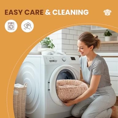 DUMOS Calming Donut Cat & Dog Bed for Small Dogs, Machine Washable Cuddle Warming Cozy Fluffy Faux Fur Plush Round Dog Bed, Anti-Anxiety Waterproof Anti-Slip Pet Bed, Brown, 20×20×8 Inches - Image 5