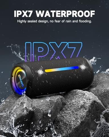 Bluetooth Speakers Wireless Loud Stereo Sound IPX7 Waterproof Outdoor Portable 25W Super Bass Speaker for Home Party Beach with 24H Playtime Colorful Lights BT5.3 TWS Pairing Birthday Gift Black - Image 7