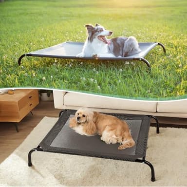 50" Lx32 Wx8 H Cooling Elevated Dog Bed for Large Dogs with Non-Slip Floor Protectors & Breathable Mesh, Raised Indoor & Outdoor Dog Cot Pet Hammock, Grey - Image 3
