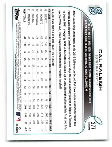 2022 Topps #277 Cal Raleigh NM-MT RC Rookie Mariners - Image 2