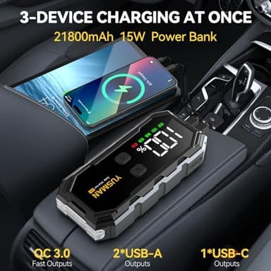 Car Jump Starter, 8000A 12V Jump Battery Pack (All Gas/10.0L Diesel), Portable Jump Starter with Display, Car Jump Starter with Extended Smart Cables, Quick Charge 3.0, LED Light - Image 6