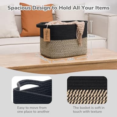 Goodpick Woven Storage Basket for Shelves, Small Wicker Baskets for Shoes,Towel, Toy Baskets Storage Kids, Empty Gift Basket with Handles, 13 x 10 x 9 Inches - Image 3