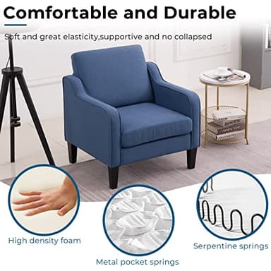 VINGLI Modern Accent Chairs Set of 2, Blue Living Room Chairs Comfy Armchair for Bedroom, Upholstered Sofa Chair Reading Chair for Small Spaces, Apartment, Waiting Room - Image 3