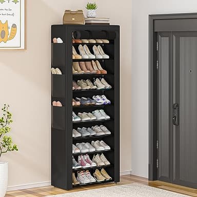 OYREL Large Shoe Rack, Black, 6 Side Pockets, 23.6" Wide x 11.4" Deep x 68.9" Tall, 36-41 Pairs of Shoes - Image 2