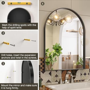 Brightify Arched Mirror, Arched Wall Mirror, 24 x 40 Inch Black Arch Mirror, Metal Frame Black Bathroom Mirror, Arched Top Bathroom Vanity Mirror for Living Room Bedroom Mantel Entryway Hallways - Image 6
