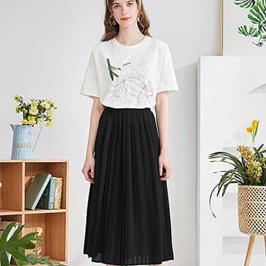 Basoteeuo Black Pleated Skirt for Women Midi Length Summer High Waisted A Line Elastic Waist Skirts XXL - Image 3